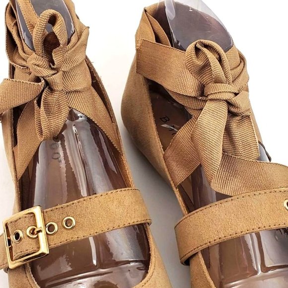 NEW Bamboo Women's Flats Chantel Tan Suede with Ankle Tie Foot Buckle - Picture 14 of 15